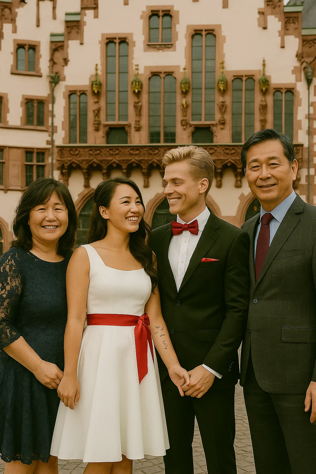 Bräutigam-Double Luca beim Hochzeitsfoto mit den Braut-Eltern
